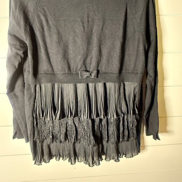 Leo & Ugo Black Back Ruffle Detail Button/Snap Front Cardigan Front Pockets Sz 4 - Picture 6 of 13